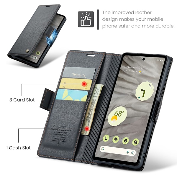 CaseMe Slim Pungetui RFID-beskyttelse Google Pixel 7a Sort