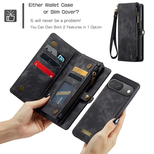CaseMe Multi-Slot 2-in-1 Lompakko Kotelo Google Pixel 9 Pro Musta