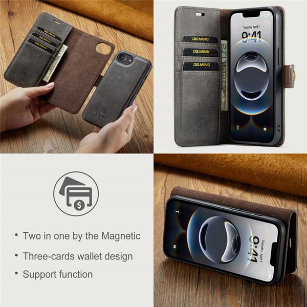 DG.MING 2-i-1 Magnetiskt Plånboksfodral iPhone 16e Brun