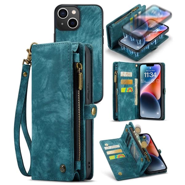 CaseMe Multi-Slot 2 i 1 Plånboksfodral iPhone 14 Sininen