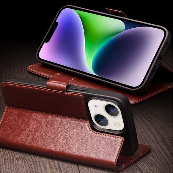 Qialino Nahkainen Lompakkokotelo iPhone 14 Cognac
