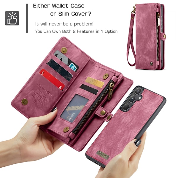 CaseMe Multi-Slot 2 i 1 Plånboksfodral Samsung Galaxy A55 Röd