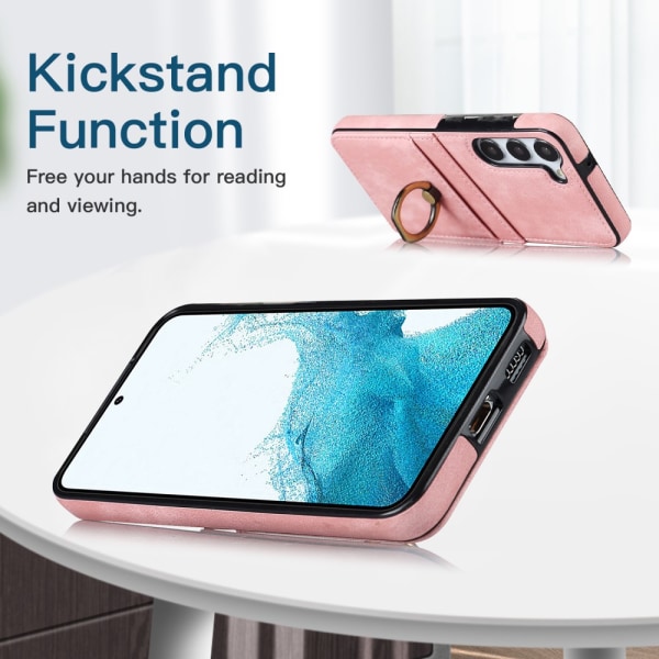 Samsung Galaxy S24 -kotelon korttilokero ja sormusteline vaaleanpunainen
