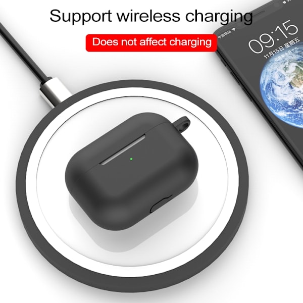 Silikoneskal med karabinhage til Apple AirPods Pro - Sort