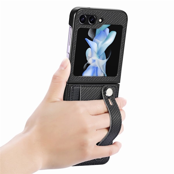 Læderetui Kortlomme + Håndrem Samsung Galaxy Z Flip 5 Sort