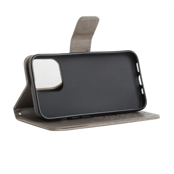 Läderfodral Fjärilar iPhone 13 Pro Max Grå
