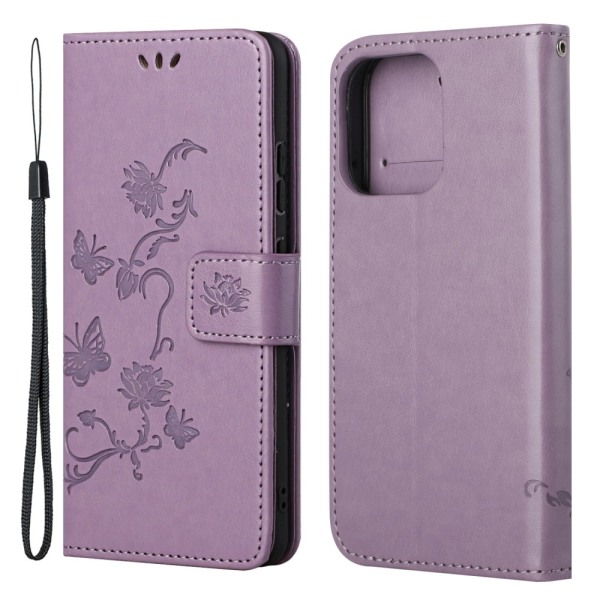 Nahkakotelo Butterflies iPhone 13 Purple