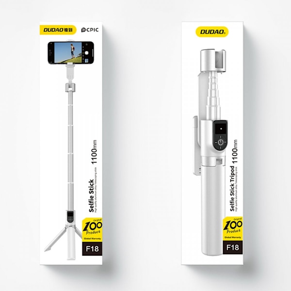 Dudao 360 Selfiestick Med Tripod och Bluetooth Kontroll F18W Vit