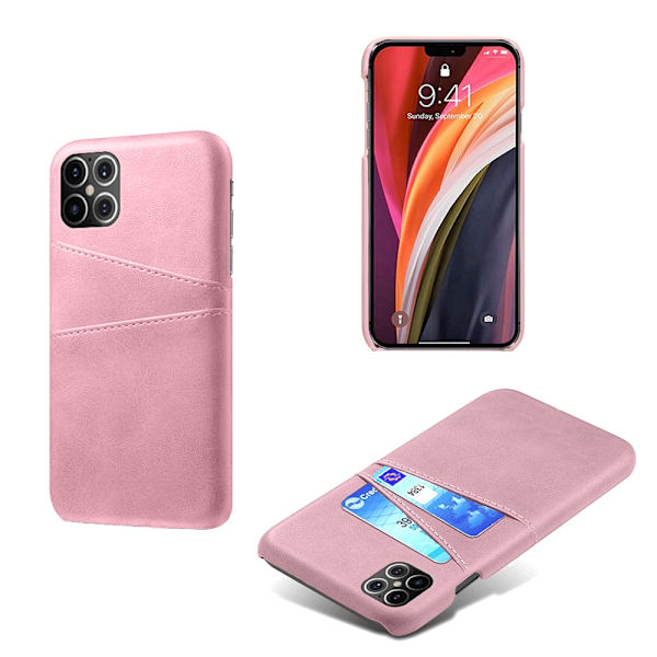 Nahkainen korttikotelo iPhone 12 Pro Max - Vaaleanpunainen