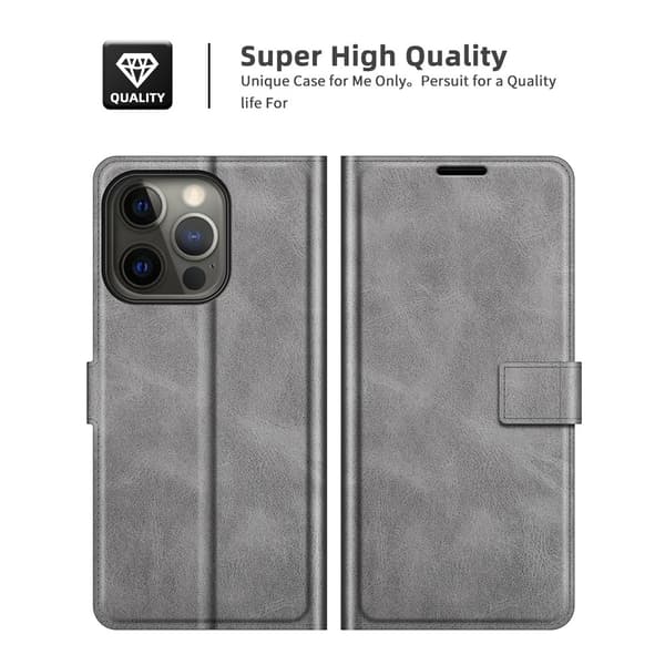 iPhone 13 Pro Plånboksfodral Läder Grå