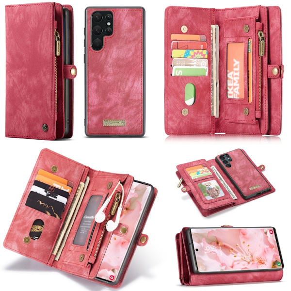 CaseMe Multi-Slot 2 i 1 Plånboksfodral Galaxy S22 Ultra Punainen