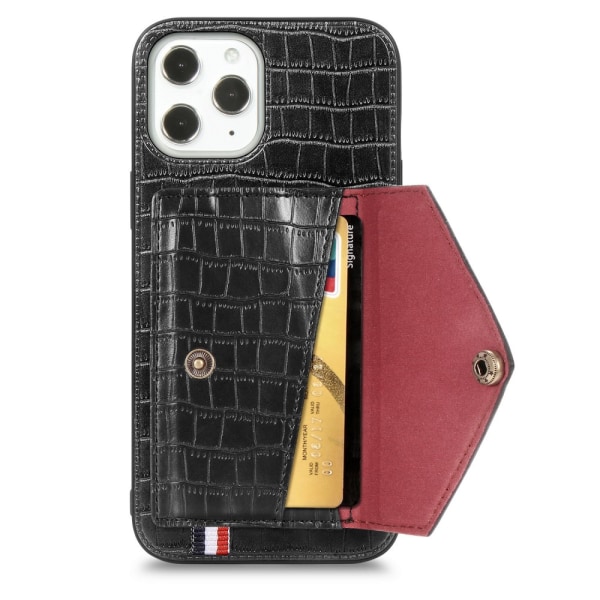 Etui med pung i krokodillemønster til iPhone 12/12 Pro Sort