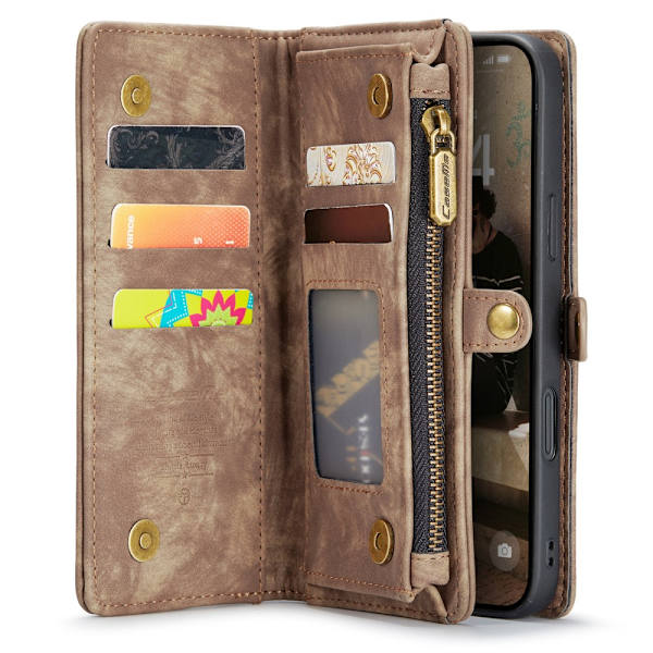 CaseMe Multi-Slot 2 i 1 Plånboksfodral iPhone 16 Brun