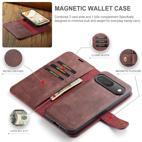 DG.MING 2-in-1 Magneettilompakko Google Pixel 9 Punainen