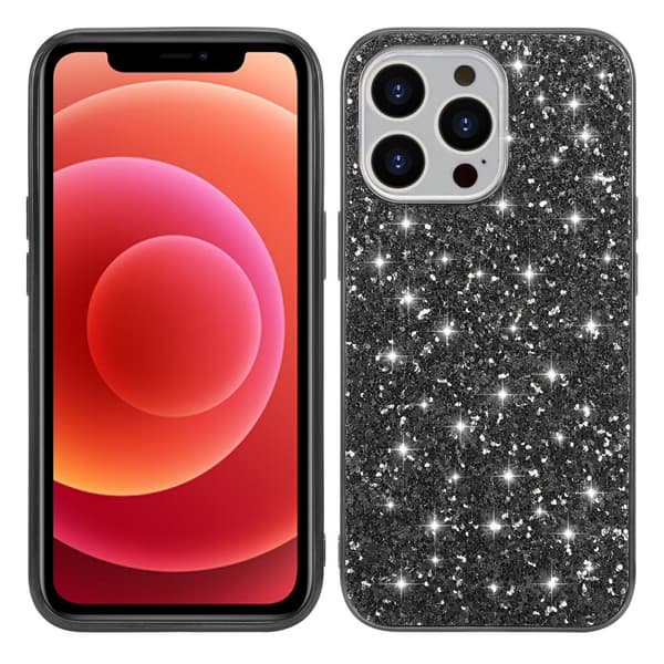 iPhone 13 Pro -kuori, glitter, musta