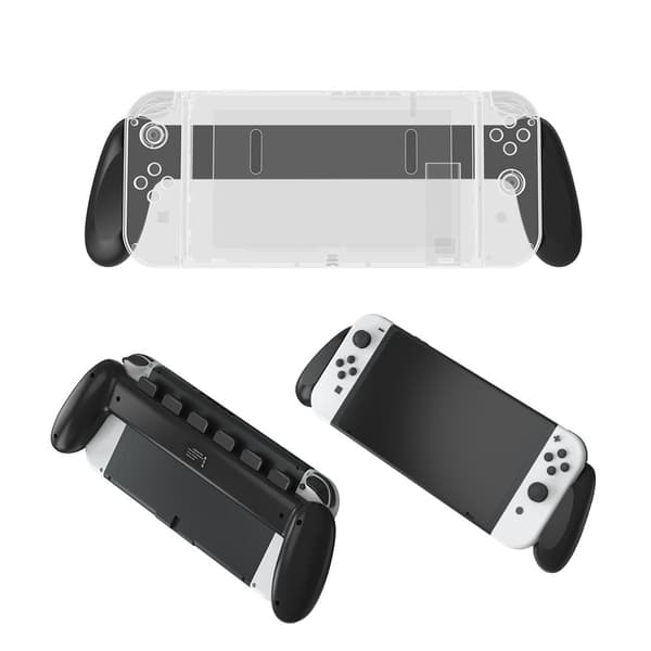 Nintendo Switch OLED Cover Med Ergonomisk Greb & Kortlomme Sort