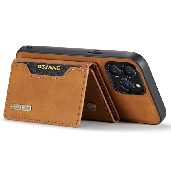 DG.MING 2 i 1 magnetisk korthållarfodral iPhone 15 Pro Max Cognac