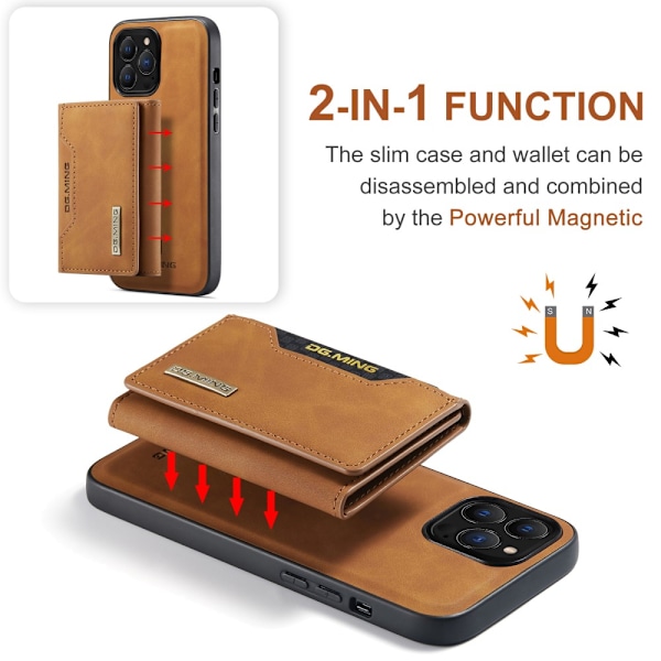 DG.MING 2 i 1 Magnetisk Kortlomme Etui iPhone 16 Pro Max Cognac