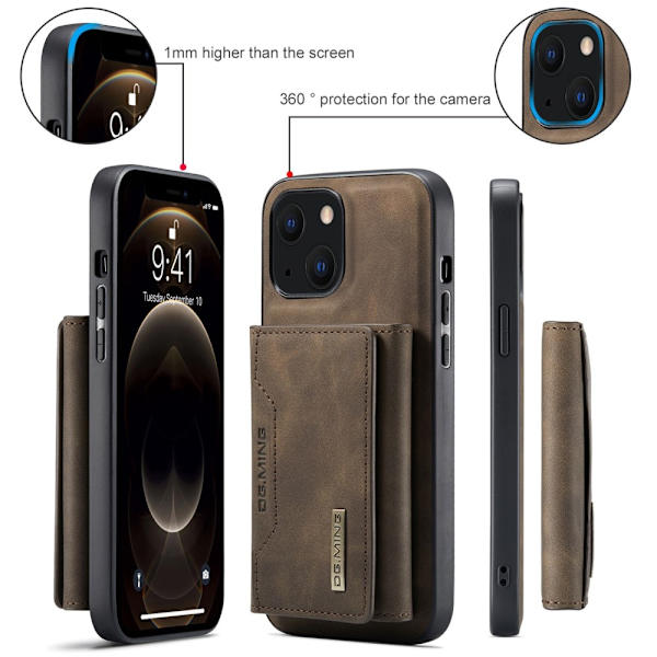 DG.MING 2 in 1 Magnetic Card Slot Case iPhone 14 Brown