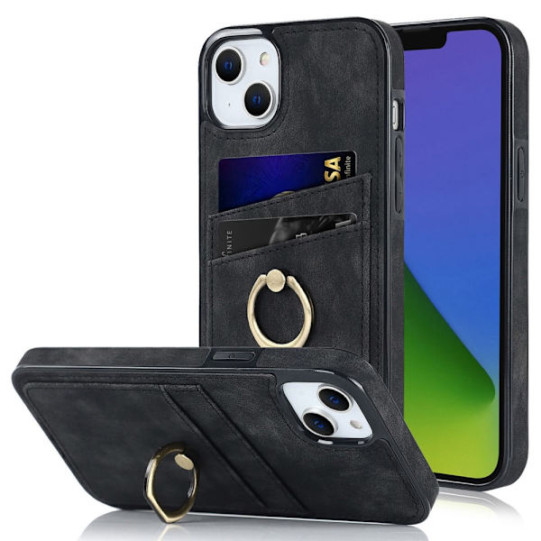 iPhone 14 Plus Kortlomme Skal Ring Sort