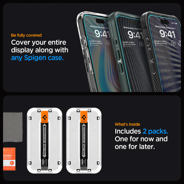 Spigen iPhone 15 Screen Protector GLAS.tR EZ Fit 2-Pack