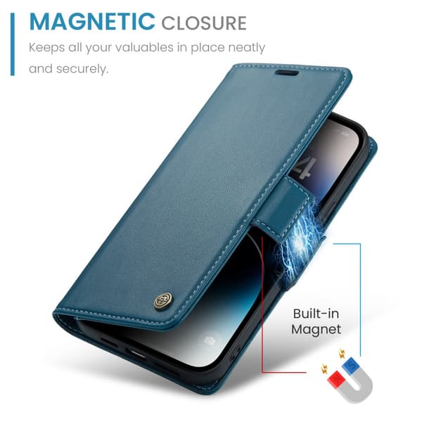CaseMe Slim Pungetui RFID-beskyttelse iPhone 15 Pro Blå