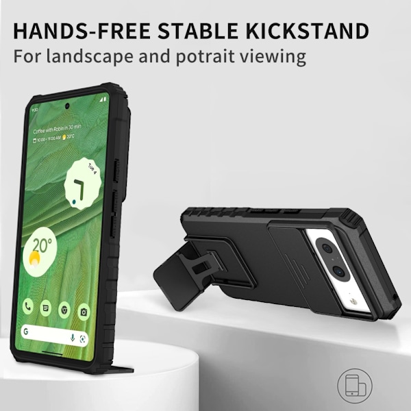 Kickstand Cover Google Pixel 8 Kamerabeskyttelse Sort