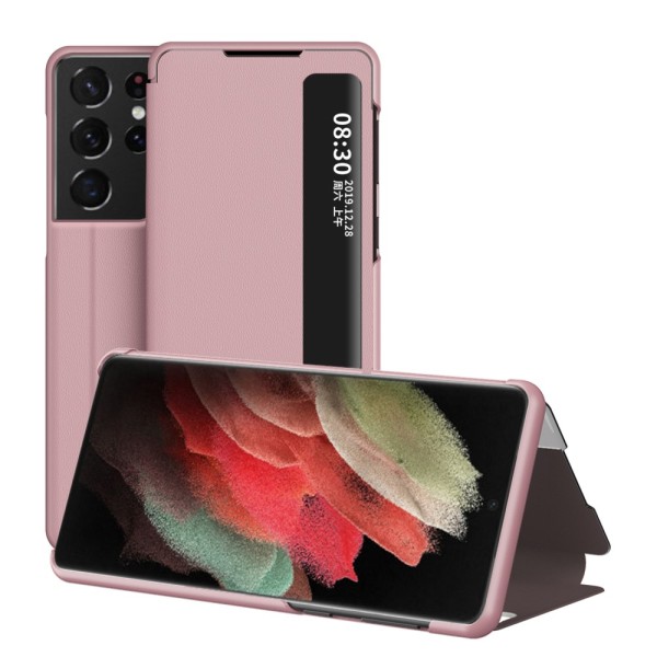 Flip Fodral Med Display Samsung Galaxy S21 Ultra Rosa