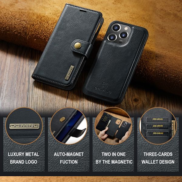 DG.MING 2-i-1 Magnet Pung iPhone 16 Pro Sort