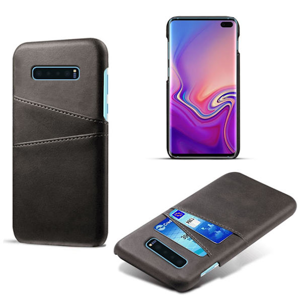 Læderskal med kortholder til Samsung Galaxy S10 Plus Sort