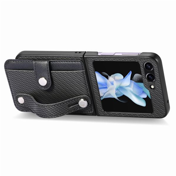 Læderetui Kortlomme + Håndrem Samsung Galaxy Z Flip 5 Sort