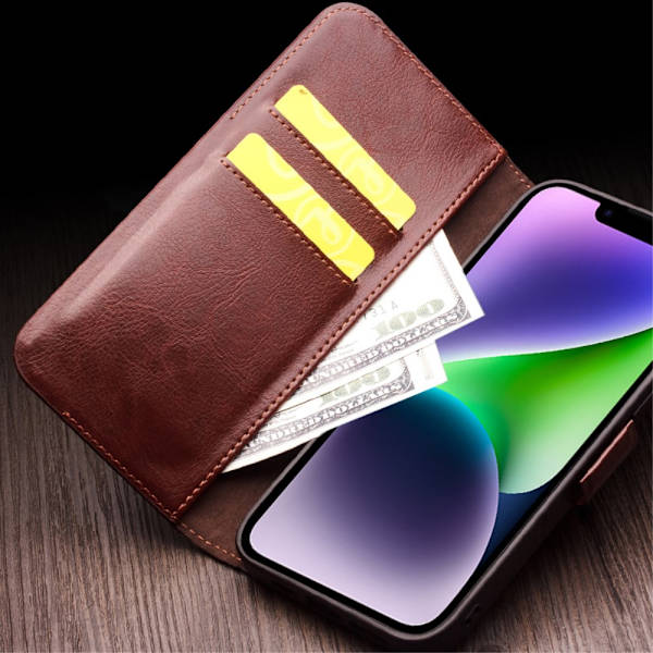 Qialino Læderpung Etui iPhone 14 Cognac