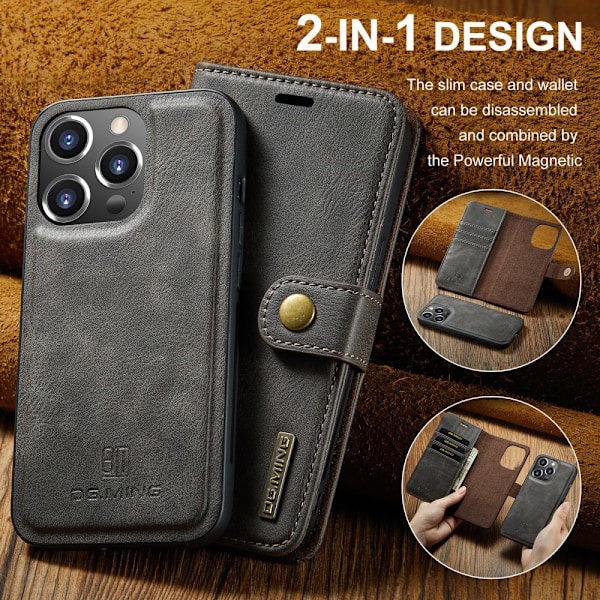 DG.MING 2-in-1 Magnet Wallet iPhone 16 Pro Max Ruskea