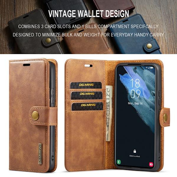 DG.MING 2-i-1 Magnet Pung Samsung Galaxy S24 Plus Cognac
