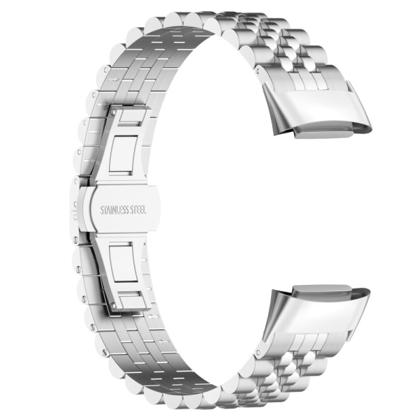 Fitbit Charge 5:n metallinen perhoslukkohihna, hopea
