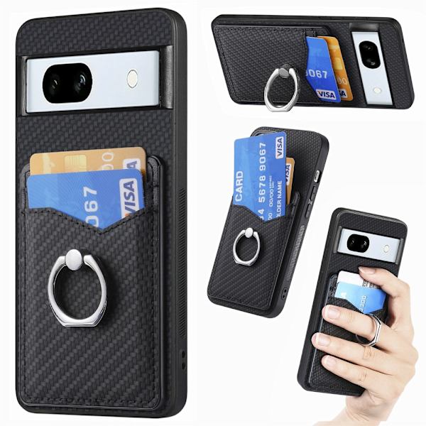 Skal Google Pixel 7a Kortfack + Ring Kolfibertextur