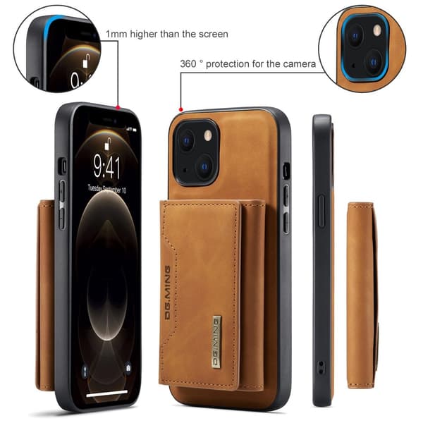 DG.MING 2-i-1 Magnetiskt Skal Med Kortfack iPhone 15 Cognac