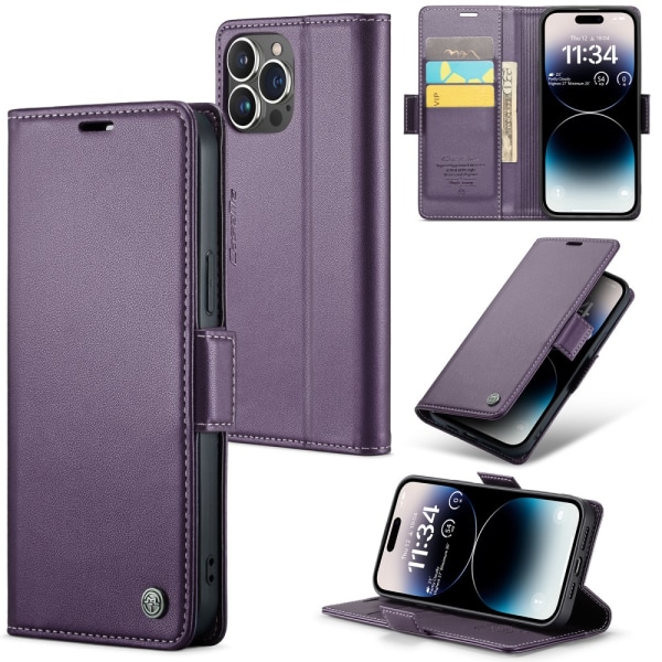 CaseMe Slim Plånboksfodral RFID-skydd iPhone 15 Pro Lila
