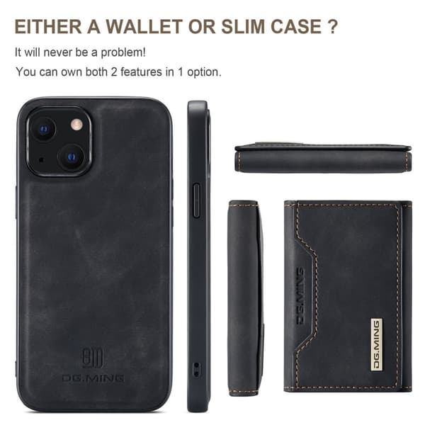 DG.MING 2 i 1 Magnetisk kortholder etui iPhone 14 Sort