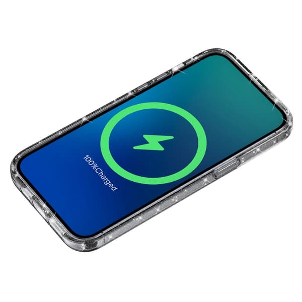 Kimalteleva MagSafe-kuori iPhone 14:lle, läpinäkyvä musta