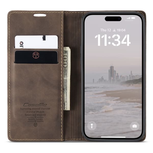 CaseMe Slim Plånboksfodral iPhone 16 Brun