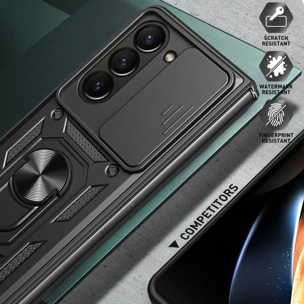 Hybridskal Samsung Galaxy Z Fold 6 Ring + Kamerabeskyttelse Sort