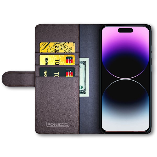 Ægte læder etui iPhone 15 Pro Brun