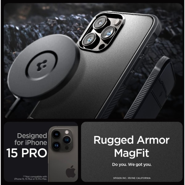 Spigen iPhone 15 Pro Case Rugged Armor MagSafe Black