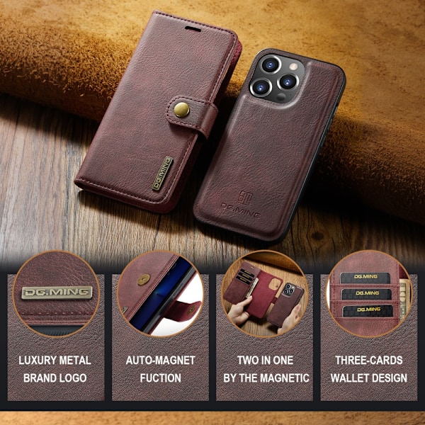 DG.MING 2-in-1 Magnet Wallet iPhone 16 Pro Max Red