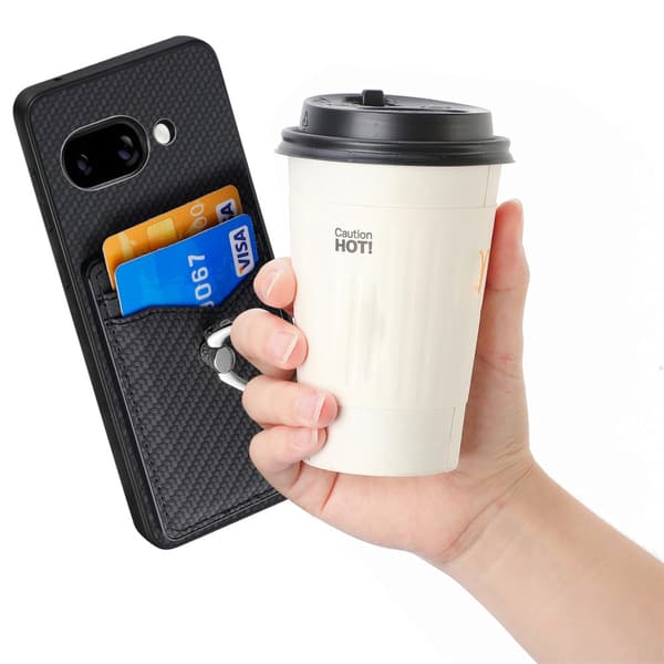 Cover til Google Pixel 9a Kortlomme + Ring Kulfibertekstur
