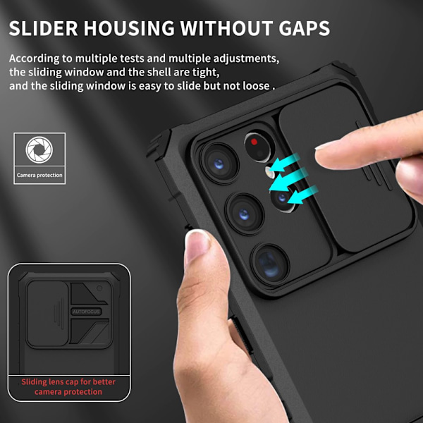 Kickstand Cover Samsung Galaxy S24 Ultra Kamerabeskyttelse Sort