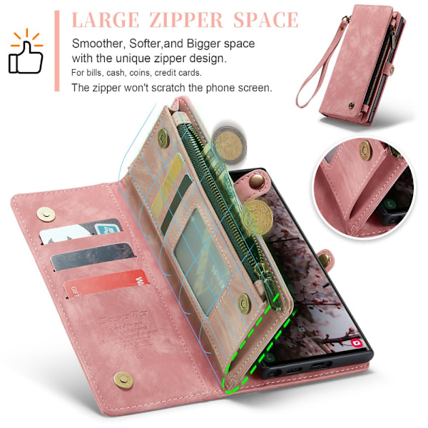 CaseMe Multi-Slot 2-in-1 Lompakko Kotelo Galaxy S25 Ultra Vaaleanpunainen