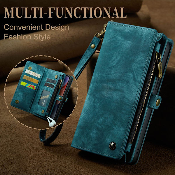 CaseMe Multi-Slot 2 i 1 Plånboksfodral iPhone 15 Blå