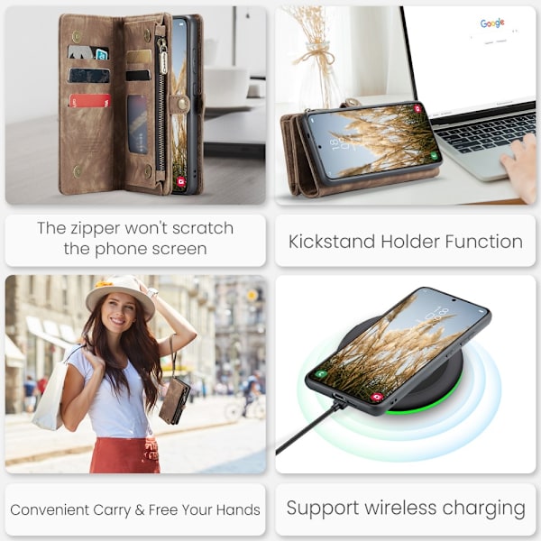 CaseMe Multi-Slot 2-in-1 Lompakko Kotelo Galaxy S25 Ruskea